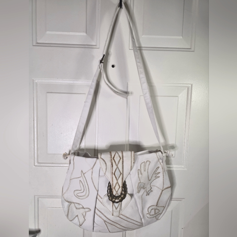 White Embroidered Shoulder Bag‎ By Jaco Fashion Vintage